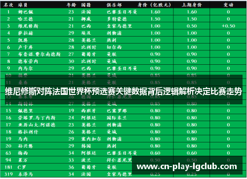 维尼修斯对阵法国世界杯预选赛关键数据背后逻辑解析决定比赛走势